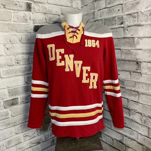 Denver University Pioneers Hockey Jersey Hoodie M Red Champion NCAA Sweatshirt - Picture 1 of 9